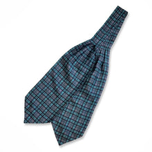 Load image into Gallery viewer, Lake Blue Tartan With Grey Stripes Printed Silk Cravat