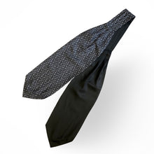 Load image into Gallery viewer, Black Paisley With Grey Flowers And White Pin Dots Printed Silk Cravat