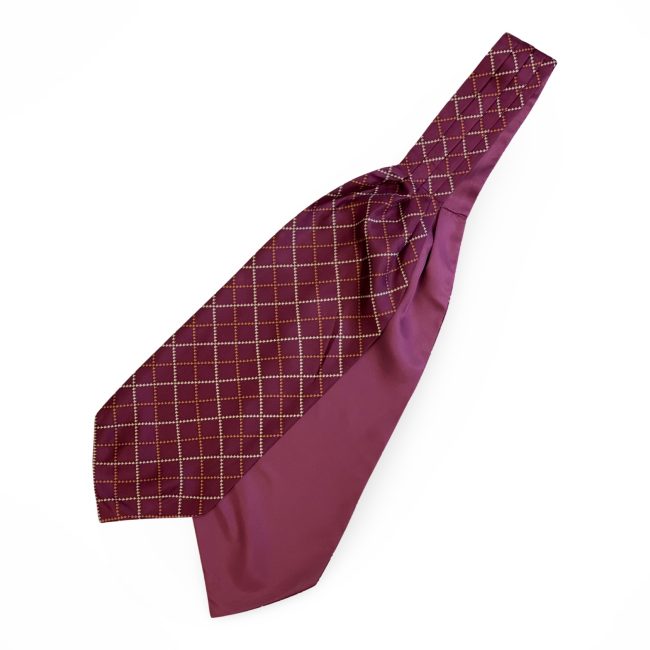 Red Micro Check With Orange And White Pin Dots Printed Silk Cravat
