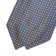 Load image into Gallery viewer, Black Geometric With Grey Circles And White Pin Dots Printed Silk Cravat