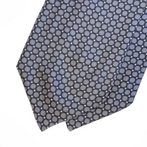 Black Geometric With Grey Circles And White Pin Dots Printed Silk Cravat