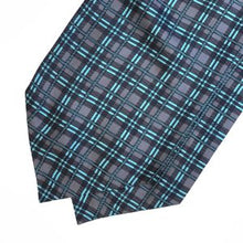 Load image into Gallery viewer, Lake Blue Tartan With Grey Stripes Printed Silk Cravat