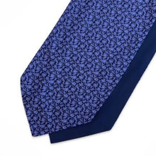 Load image into Gallery viewer, Navy Paisley With Light Blue Flowers And White Pin Dots Printed Silk Cravat