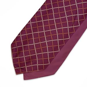 Red Micro Check With Orange And White Pin Dots Printed Silk Cravat