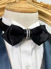 Load image into Gallery viewer, Pure Black Pointed With Crystal Ring Bow Tie