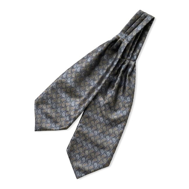 Gold Brown With White And Grey Paisley Printed Polyester Cravat