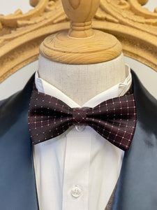 Bloody Red Check With Silver Pin Dots Classic Bow Tie