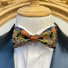 Load image into Gallery viewer, Japan Nishijin Collection – Auspicious Orange Floral Gold Wire Bow Tie