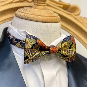 Japan Nishijin Collection – Auspicious Orange Floral Gold Wire Bow Tie