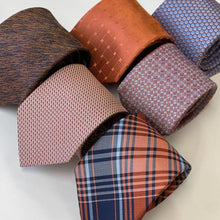 Load image into Gallery viewer, Orange Tartan With Navy/Light Blue Stripes Silk Tie – Regular 80mm
