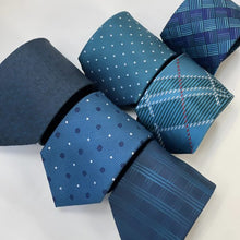 Load image into Gallery viewer, Steel Blue Micro Check With White Pin Dots Silk Tie – Regular 80mm