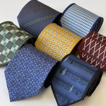 Load image into Gallery viewer, Navy Argyle With White/Light Blue Stripes Silk Tie – Regular 95mm