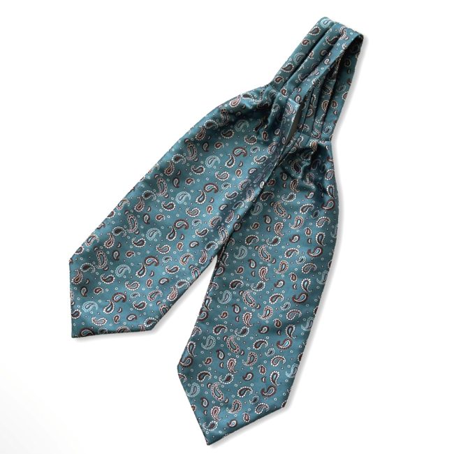 Mint Blue With White And Brown Paisley Printed Polyester Cravat