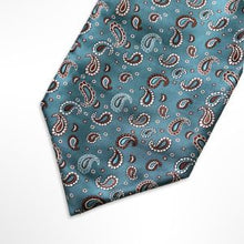 Load image into Gallery viewer, Mint Blue With White And Brown Paisley Printed Polyester Cravat