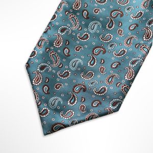 Mint Blue With White And Brown Paisley Printed Polyester Cravat