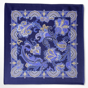 Navy Floral Silk Pocket Square – 38CM