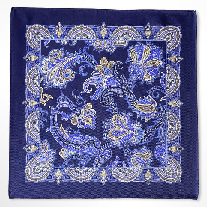 Navy Floral Silk Pocket Square – 38CM