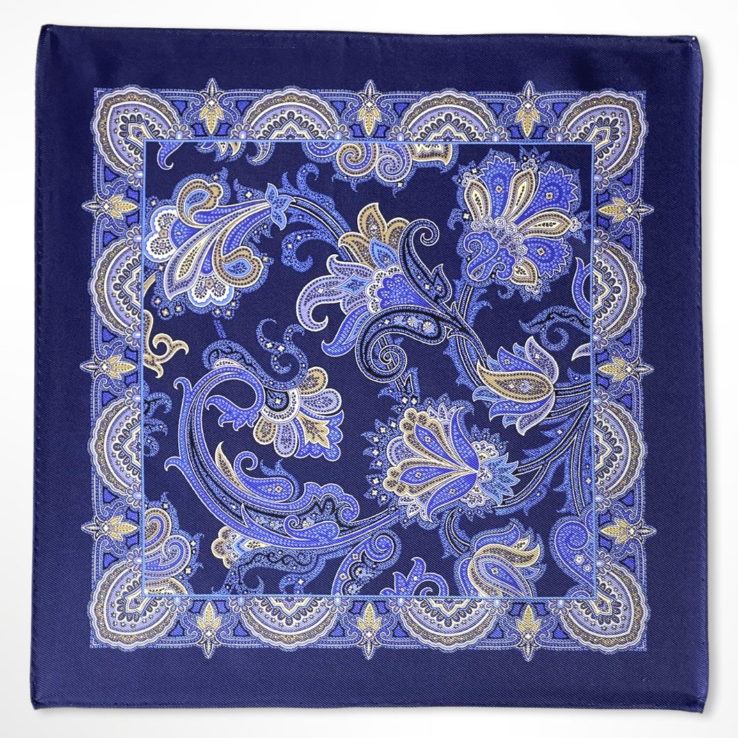 Navy Floral Silk Pocket Square – 38CM