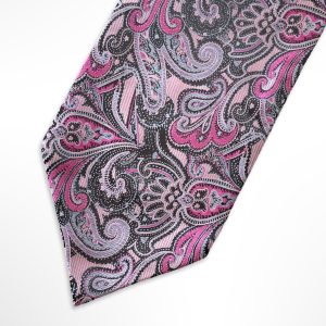 Barbie Pink With White And Purple Paisley Printed Polyester Cravat