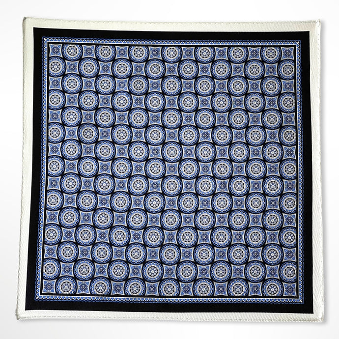 White Geometric Silk Pocket Square – 38CM