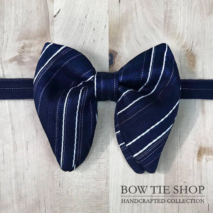 Navy Blue Striped Large Wing BowTie
