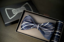 Load image into Gallery viewer, Navy Blue Striped Classic BowTie