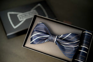 Navy Blue Striped Classic BowTie
