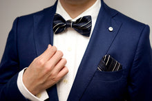 Load image into Gallery viewer, Navy Blue Striped Classic BowTie