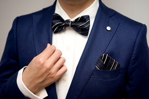 Navy Blue Striped Classic BowTie