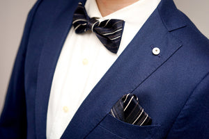 Navy Blue Striped Pocket Square
